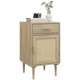Rackhams Bedside Table with Rattan Drawer, Cabinet and Adjustable Shelf, Natural - thumbnail 3