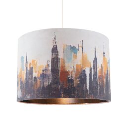 Rackhams Grunge Style City Scape Cotton Fabric Lamp Shade in Black and Orange - thumbnail 2