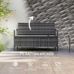 Rackhams Rattan Garden Bench w/ 125L Storage, Cushioned Outdoor Bench, Grey - thumbnail 5