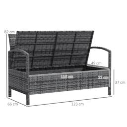 Rackhams Rattan Garden Bench w/ 125L Storage, Cushioned Outdoor Bench, Grey - thumbnail 3