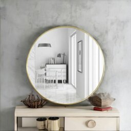 Rackhams 80CM Simple Round Wall Mirror For Bedroom Living Room Gold - thumbnail 2