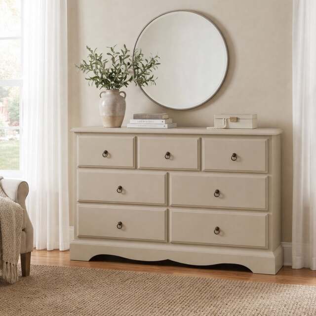 Rackhams Romance Large 3 Over 4 Chest of Drawers, Assembled Wide Bedroom Storage - Oatmeal (Cream tone) - image 1