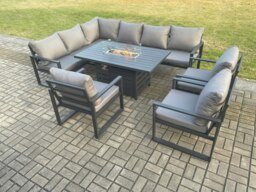 Rackhams Aluminium Outdoor Garden Furniture Corner Sofa Gas Fire Pit Dining Table Sets Gas Heater Burner with 3 Chairs Dark Grey 9 Seater - thumbnail 1