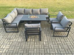 Rackhams Aluminium Outdoor Garden Furniture Corner Sofa Gas Fire Pit Dining Table Sets Gas Heater Burner with 3 Chairs Dark Grey 9 Seater - thumbnail 2