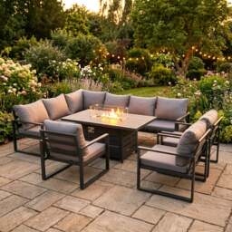 Rackhams Aluminium Outdoor Garden Furniture Corner Sofa Gas Fire Pit Dining Table Sets Gas Heater Burner with 3 Chairs Dark Grey 9 Seater - thumbnail 1
