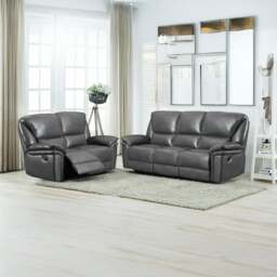 Rackhams Boston Grey Leather Aire Manual Reclining Sofa Suite