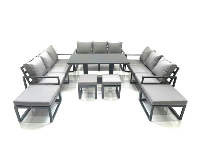 Rackhams 13 Seater Garden Sofa Set Aluminium Furniture Rising Dining Tabe Set with 4 Footstools Dark Grey - image 1