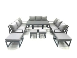 Rackhams 13 Seater Garden Sofa Set Aluminium Furniture Rising Dining Tabe Set with 4 Footstools Dark Grey - thumbnail 1