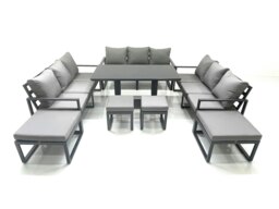 Rackhams 13 Seater Garden Sofa Set Aluminium Furniture Rising Dining Tabe Set with 4 Footstools Dark Grey - thumbnail 2
