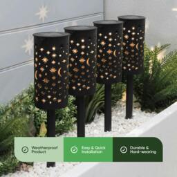 Rackhams Pack of 4 Solar Stake Lights – Night Sky Lantern LED Lights - thumbnail 3