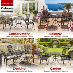 Rackhams OSHOWA Garden and Patio Table and 4 Large Chairs with Armrests Cast Aluminium Bistro Set - Black - thumbnail 3