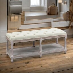 Rackhams Upholstered Wooden Bench Seat With Shelf Cream White - thumbnail 5