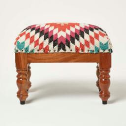 Rackhams Manila Handwoven Kilim Footstool - 50 x 30 cm