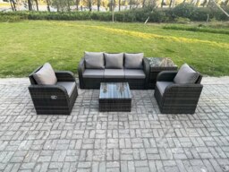 Rackhams Garden Furniture Sets 5 Seater Wicker Rattan Furniture Patio Sofa Sets with Reclining Chair 3 Seater Sofa Side Table Dark Grey Mixed - thumbnail 1