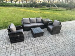 Rackhams Garden Furniture Sets 5 Seater Wicker Rattan Furniture Patio Sofa Sets with Reclining Chair 3 Seater Sofa Side Table Dark Grey Mixed - thumbnail 2