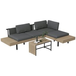 Rackhams HDPE Garden Furniture Sets with Cushions, Table, L-Shaped Sofa, Grey - thumbnail 2