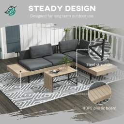 Rackhams HDPE Garden Furniture Sets with Cushions, Table, L-Shaped Sofa, Grey - thumbnail 3