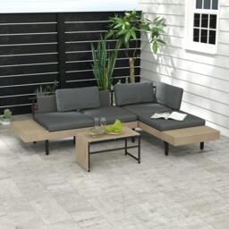 Rackhams HDPE Garden Furniture Sets with Cushions, Table, L-Shaped Sofa, Grey