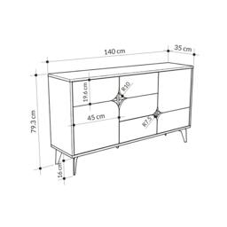 Rackhams Spark Console Sideboard Display Unit 3 Cabinets Shelves Drawer Oak Anthracite Grey 140x35x80cm - Oak Anthracite - thumbnail 2