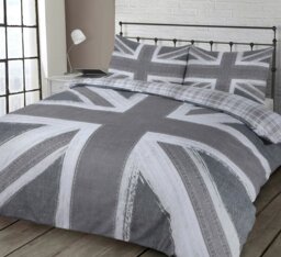 Rackhams Union Jack Reversible Printed Cotton Blend Duvet Cover and Pillowcase Set - Grey - Double - thumbnail 2