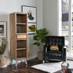 Rackhams Aaron Wood & Metal Slim Bookcase - 50CM X 40CM X 180CM  (LXDXH) - Wood - 1 - thumbnail 1