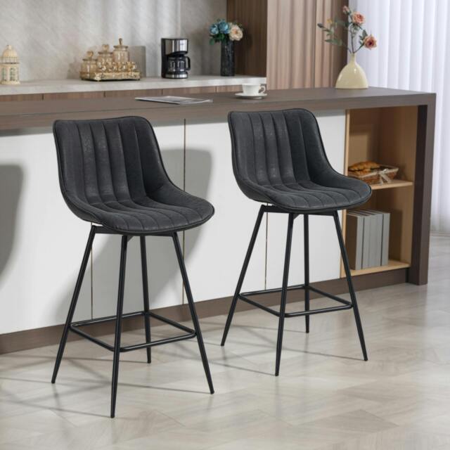 Rackhams Swivel Bar Stools Set of 2, PU Leather Upholstered Bar Chairs, Black - Black - image 1