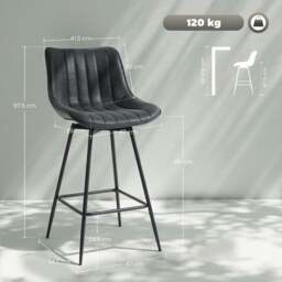 Rackhams Swivel Bar Stools Set of 2, PU Leather Upholstered Bar Chairs, Black - Black - thumbnail 3
