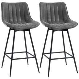 Rackhams Swivel Bar Stools Set of 2, PU Leather Upholstered Bar Chairs, Black - Black - thumbnail 6