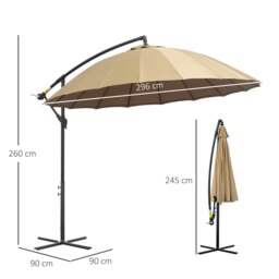 Rackhams 3(m) Cantilever Shanghai Parasol Garden Hanging Banana Sun Umbrella with Crank Handle, 18 Sturdy Ribs and Cross Base, Beige - Beige - 2.96m x 2.96m x2.60m - thumbnail 6