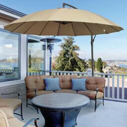 Rackhams 3(m) Cantilever Shanghai Parasol Garden Hanging Banana Sun Umbrella with Crank Handle, 18 Sturdy Ribs and Cross Base, Beige - Beige - 2.96m x 2.96m x2.60m - thumbnail 1