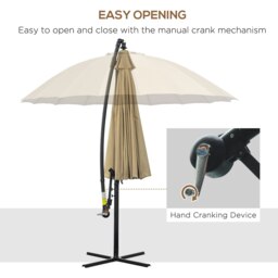 Rackhams 3(m) Cantilever Shanghai Parasol Garden Hanging Banana Sun Umbrella with Crank Handle, 18 Sturdy Ribs and Cross Base, Beige - Beige - 2.96m x 2.96m x2.60m - thumbnail 4