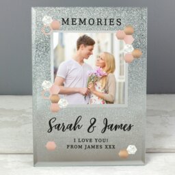 Rackhams Personalised Cute Hexagon Design 4x4 Glitter Glass Photo Frame