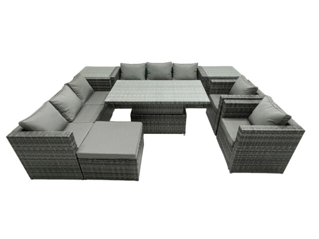 Rackhams 9 Seater?Outdoor Rattan Garden Furniture Adjustable Rising Lifting Table With 2 Side Coffee Tables Chairs Footstool - image 1