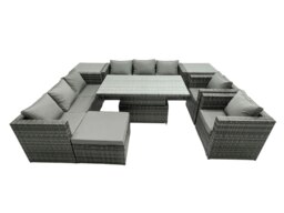 Rackhams 9 Seater?Outdoor Rattan Garden Furniture Adjustable Rising Lifting Table With 2 Side Coffee Tables Chairs Footstool - thumbnail 2