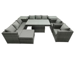 Rackhams 9 Seater?Outdoor Rattan Garden Furniture Adjustable Rising Lifting Table With 2 Side Coffee Tables Chairs Footstool - thumbnail 1