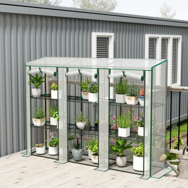Rackhams 3 Tier Lean-to Mini Greenhouse with Plastic Cover, White - image 1