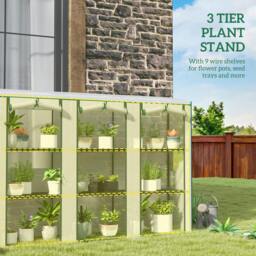 Rackhams 3 Tier Lean-to Mini Greenhouse with Plastic Cover, White - thumbnail 5