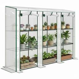Rackhams 3 Tier Lean-to Mini Greenhouse with Plastic Cover, White - thumbnail 2