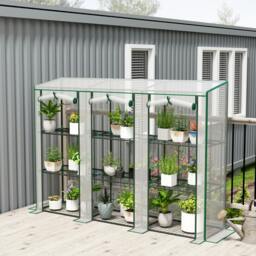 Rackhams 3 Tier Lean-to Mini Greenhouse with Plastic Cover, White