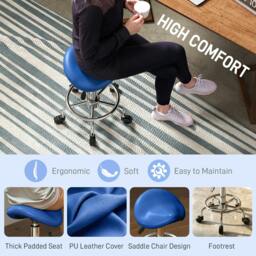 Rackhams Saddle Chair, Rolling Salon Stool for Massage Spa - Blue - thumbnail 5