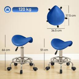 Rackhams Saddle Chair, Rolling Salon Stool for Massage Spa - Blue - thumbnail 3