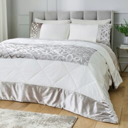 Rackhams Lattice Cut Velvet Quilted Bedspread - Natural - thumbnail 1