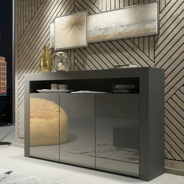 Rackhams Modern Sideboard 155cm – Matt Grey Body with Grey Gloss Doors - 155 cm -  MDF/Chipboard - 1 - image 1