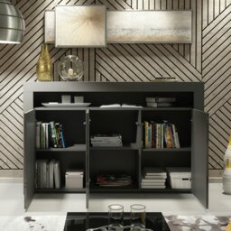 Rackhams Modern Sideboard 155cm – Matt Grey Body with Grey Gloss Doors - 155 cm -  MDF/Chipboard - 1 - thumbnail 3