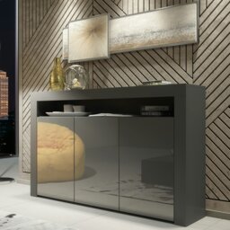 Rackhams Modern Sideboard 155cm – Matt Grey Body with Grey Gloss Doors - 155 cm -  MDF/Chipboard - 1 - thumbnail 1