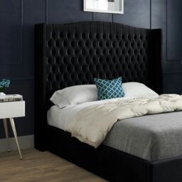 Rackhams Rana Curved Top Winged Upholstered Soft Velvet Bed Frame - Black - Grey - Small single - thumbnail 3
