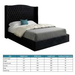 Rackhams Rana Curved Top Winged Upholstered Soft Velvet Bed Frame - Black - Grey - Small single - thumbnail 5