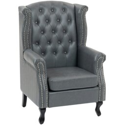 Rackhams Chesterfield-style Wing Back Armchair Tufted Accent Chair Grey - PU leather, foam, eucalyptus wood - 1 - Chesterfield, vintage - thumbnail 3