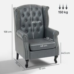 Rackhams Chesterfield-style Wing Back Armchair Tufted Accent Chair Grey - PU leather, foam, eucalyptus wood - 1 - Chesterfield, vintage - thumbnail 4
