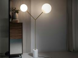 Rackhams Floor Lamp in White Marble, Golden Steel and White Glass 8048 - thumbnail 3